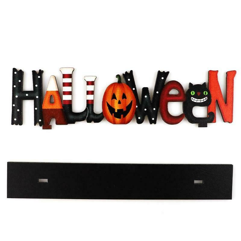 Halloween Letters Wooden Table Decor Pumpkin Cat Sign Desktop Topper Ornament