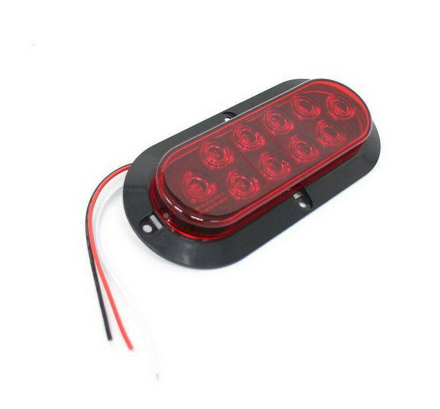 2x 10 LED 6" Red Oval Car Truck Trailer RV Brake Stop Turn Signal Tail Light 12V