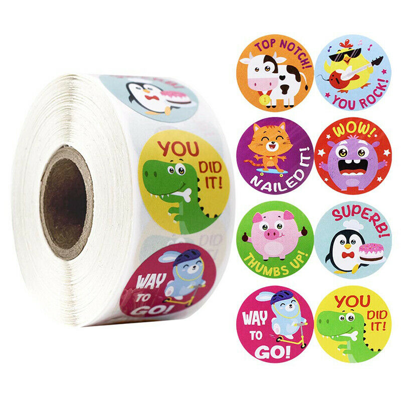 500Pc Cartoon Animal Reward Encouragement Waterproof Stickers Roll Toys F.l8