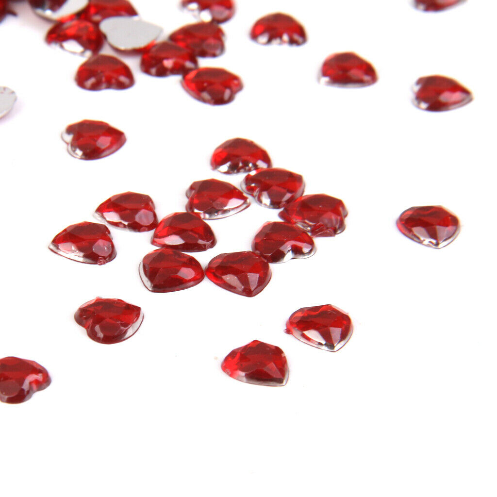 1000pcs Love Heart Acrylic 8mm Flat Back Rhinestone Scrapbook Craft Beads Red