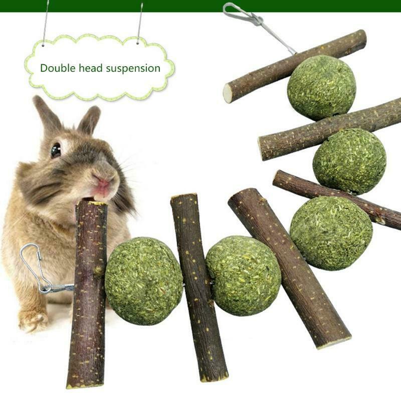 Bunny Chew Toys Wood Branches Grass Balls Rabbit Hay Treat for Teeth Clean