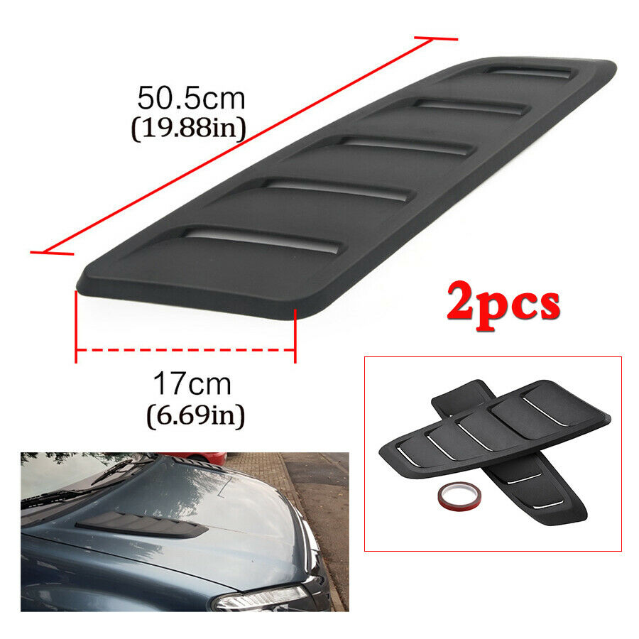 2pcs Black ABS Car Front Air Intake Scoop Bonnet Hood Vent 50.5x17CM Universal
