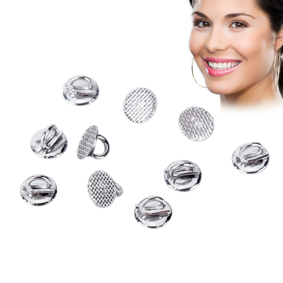 20 X Dental Ortho Direct Bond Eyelets Crimpable Hook Lingual Buttons Round Base