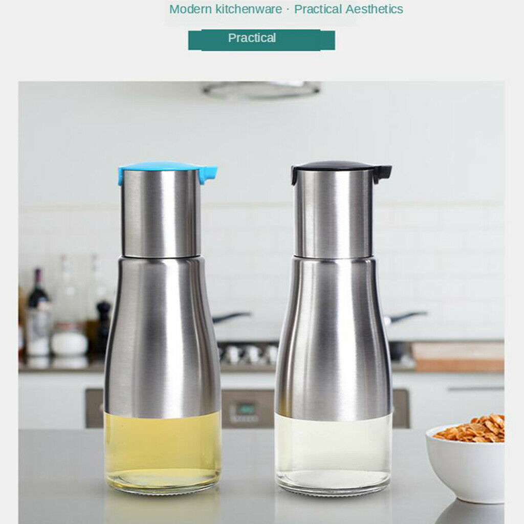 Stainless Steel Olive Oil Bottle - 320ml   Cruet with Pourers Black