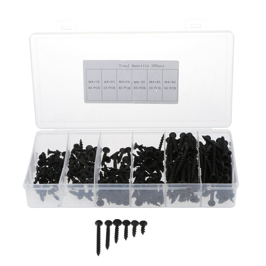 280 Pieces Black Screw Set Wooden Crafts Electronic Products Assortment Kits