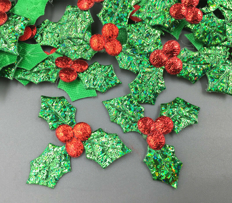 100pcs Holly Berries and leaves Appliques for Christmas Decoration 36mm