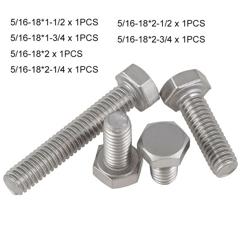 6Pcs 5/16-18 BSW Hex Hexagon Head Set Screw Bolt Kit-A2 Stainless L1-1/2"~2-3/4"