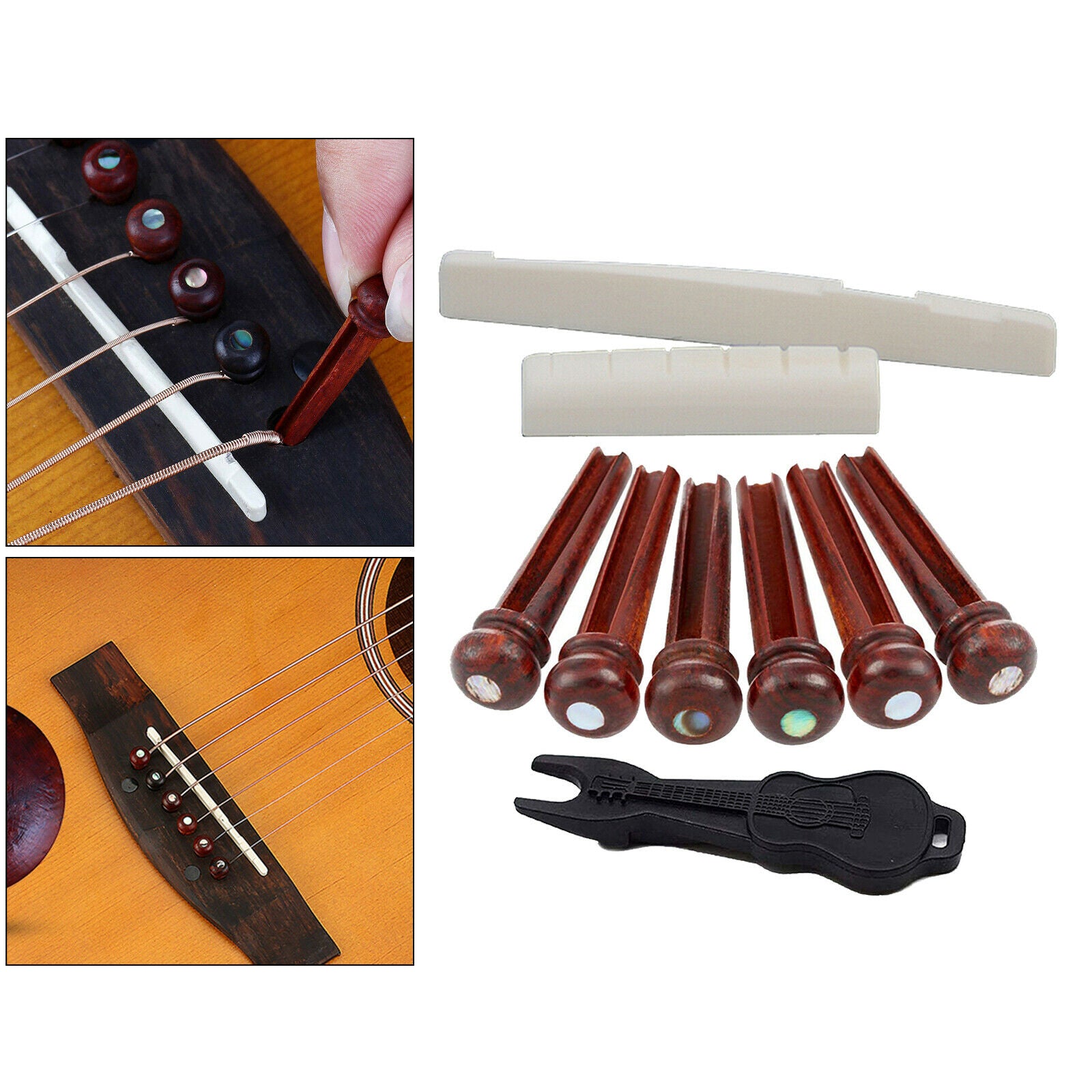 6Pcs Guitar Bridge Pins Guitars End Screw Guitar Saddle Nut Pin Puller