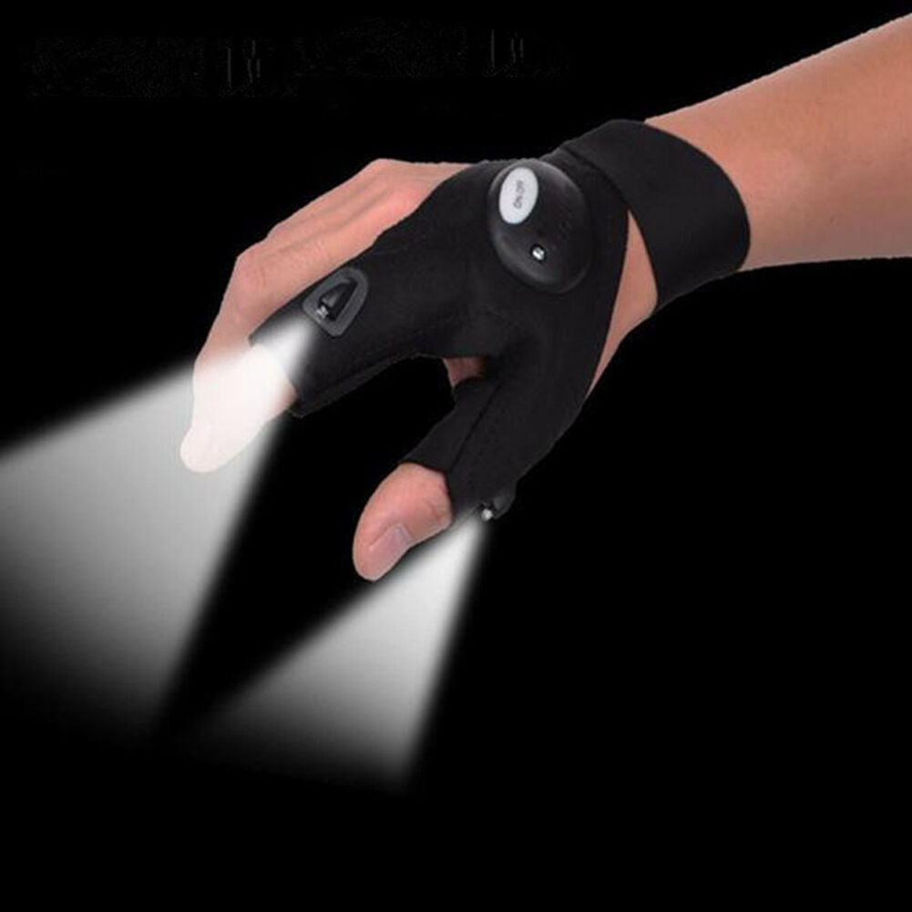4Fingerless Fishing Glove LED Magic Strap With LED Night Flashlight Rescue Tools