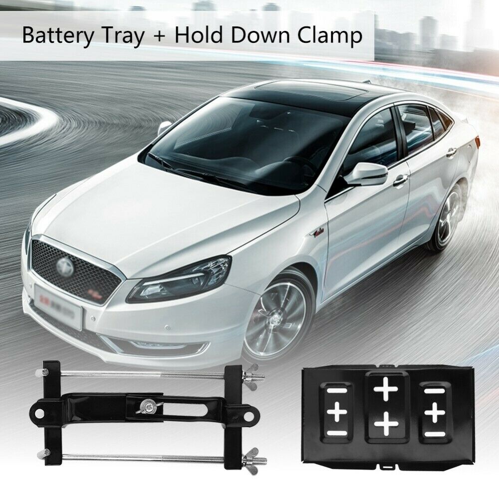 new Universal Metal Car Battery Tray Adjustable Hold Down Clamp Kit