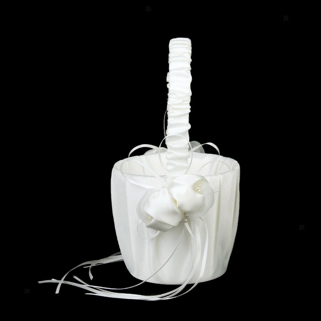 Satin Lovely Ivory Bud Wedding Flower Girl Basket