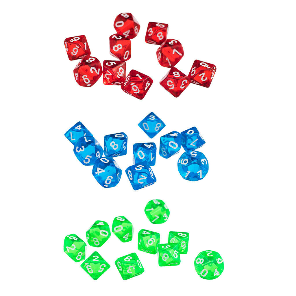 30x15mm Acrylic D10 Dice 10 Sided for DND MTG TRPG Party Games of Chance