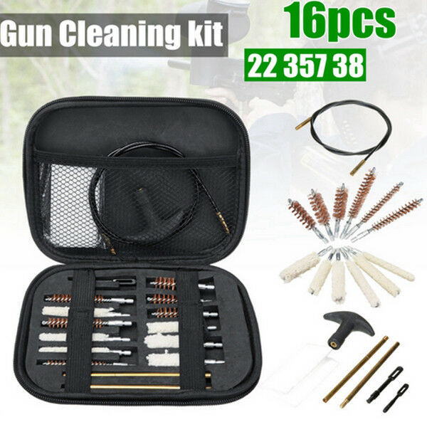 16pcs Hunting Cleaning Kit fit All Calibers Handguns Pistol 22 357 38 9mm
