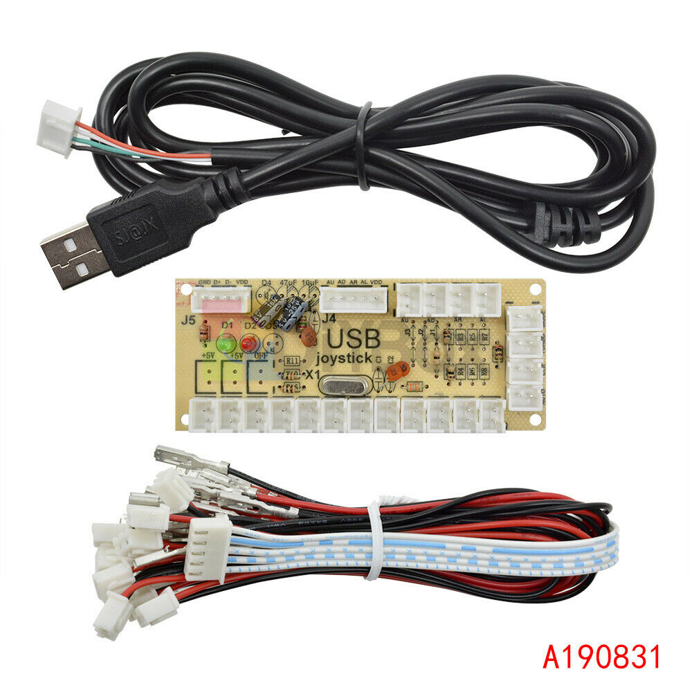 2X Zero Delay LED Arcade MAME Encoder USB To PC 5Pin Joystick PCB Board w/ Cable