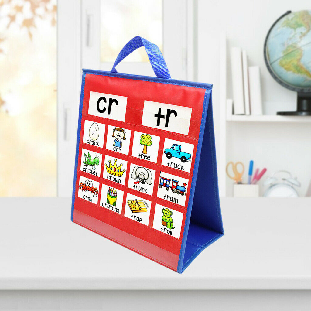 Self-standing desktop pocket chart, double-sided tabletop pocket chart