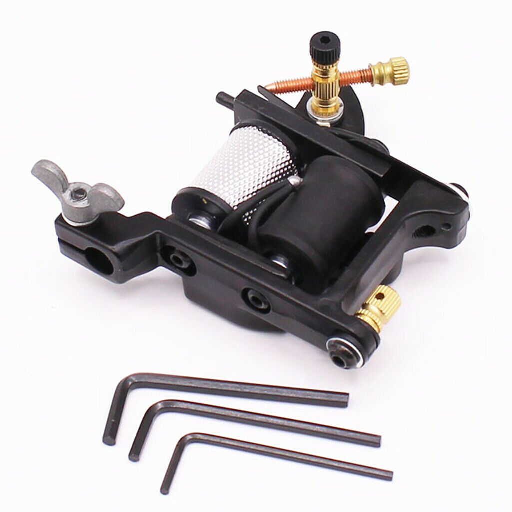 Black Alloy Tattoo Motor Shader Liner 10 Wraps Coil Machine and 3 Regulators