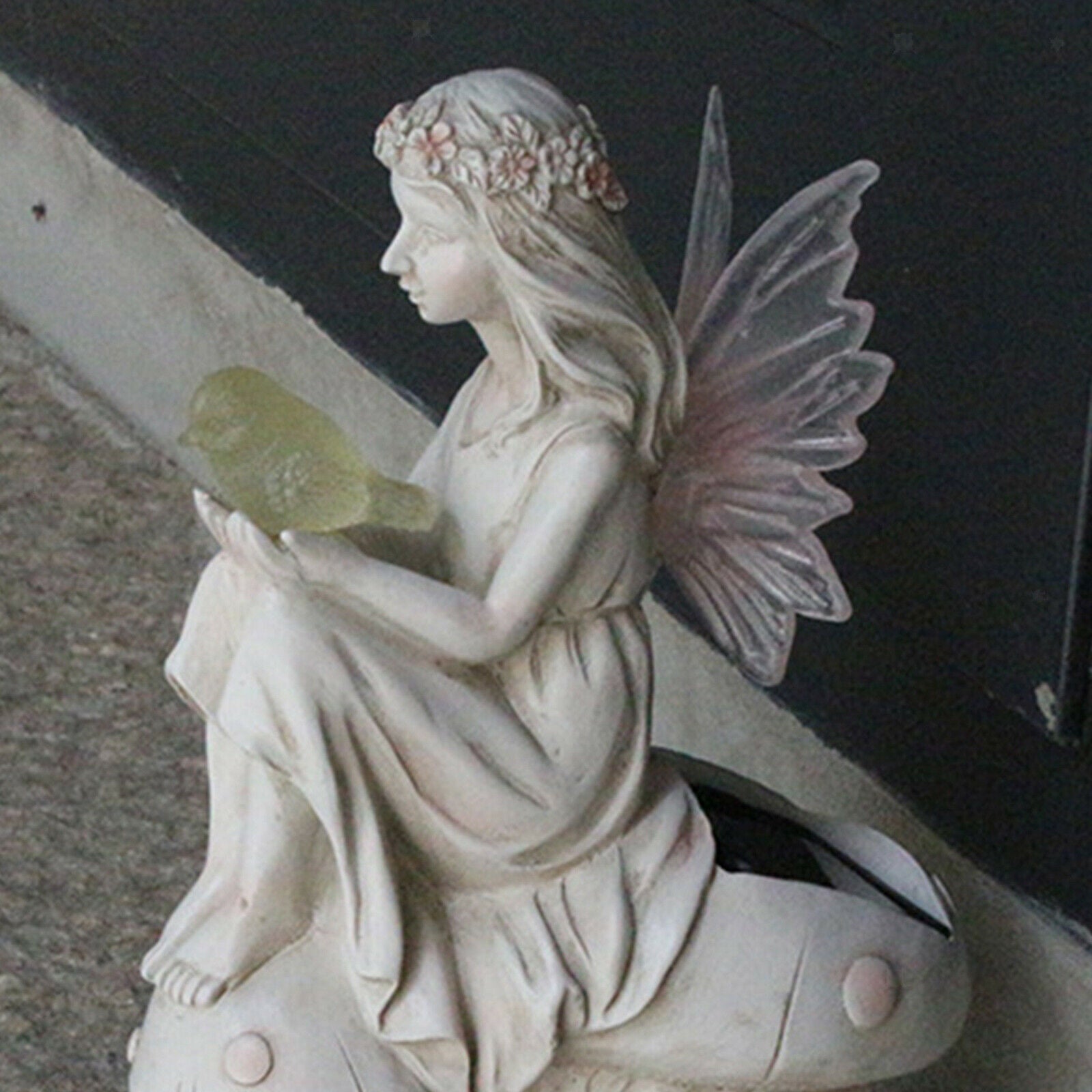 Angel Sculpture with Wing Solar Powered Pond Statue Ornaments White Bedroom