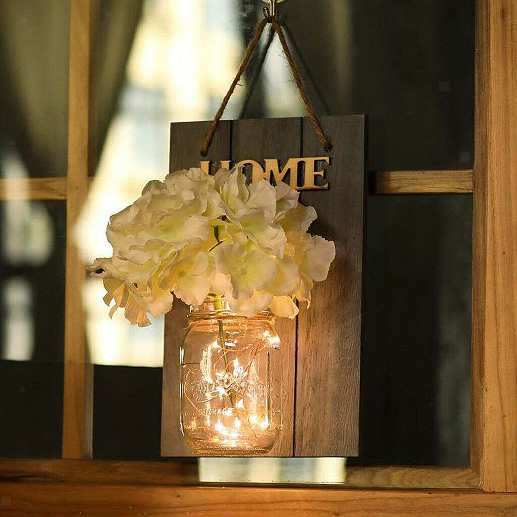 2x Rustic LED Wall Sconce Mason Jar Light Porch Pergola Lamp Fairy Light A