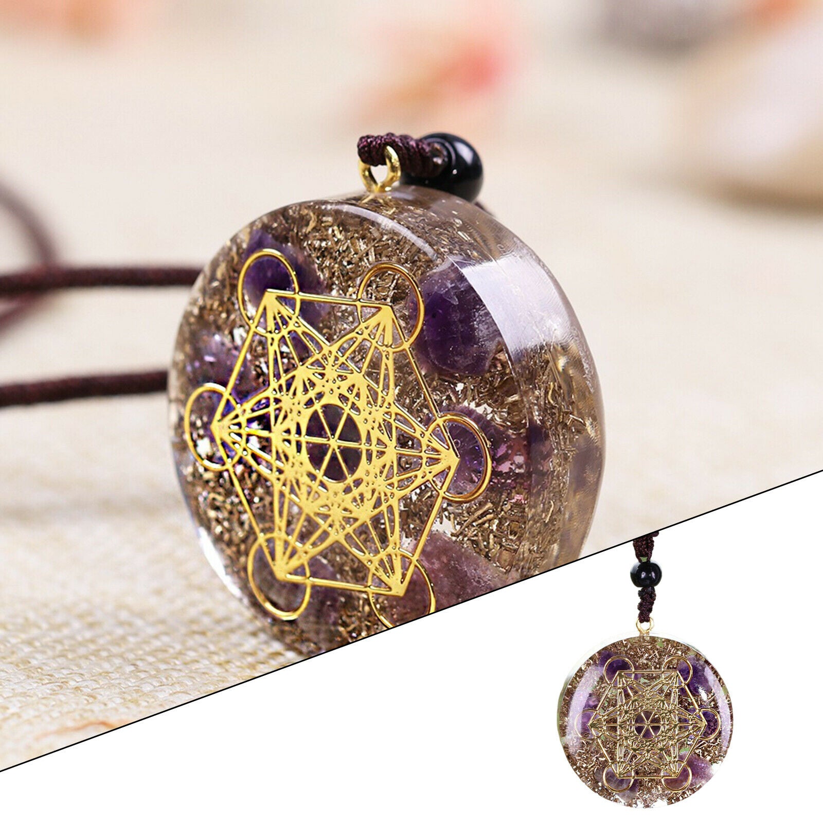 Stone Energy Crystal Pendant Necklace Amulet Meditation Relaxation Handcraft