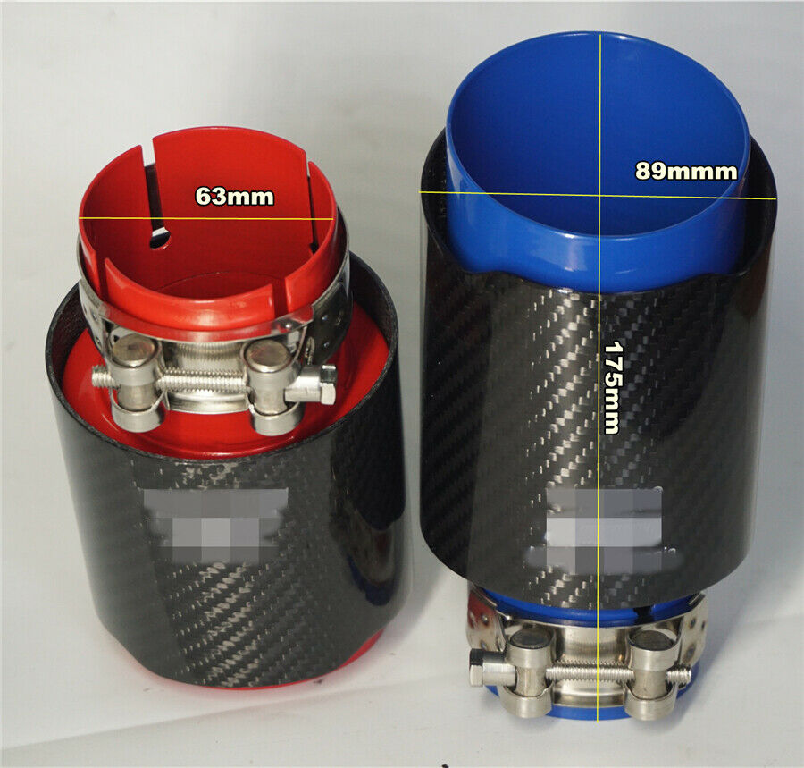 Real Carbon Fiber Sport Style Glossy Black & Red Exhaust Tips Muffler 63mm-89mm