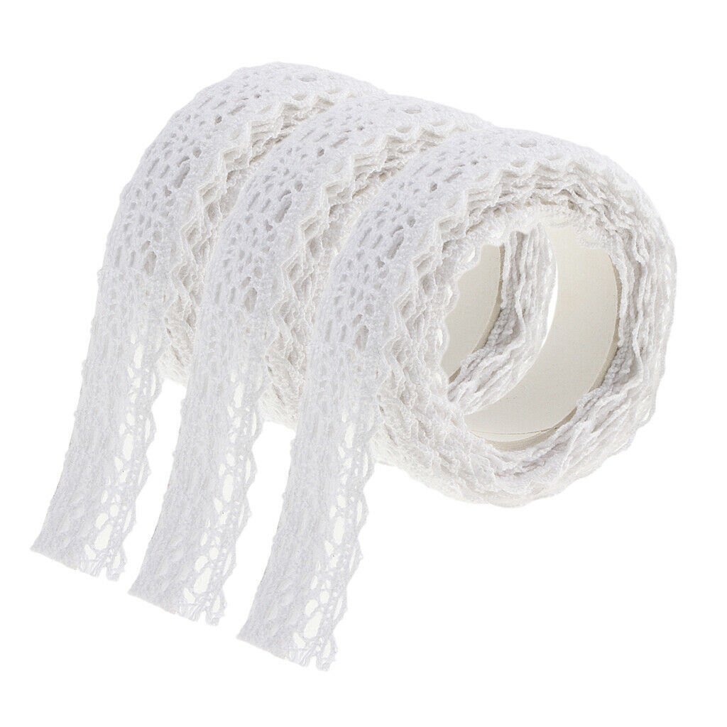 3pcs White 2m Lace Decorative Tape Self Adhesive Sticky Ribbon Embellishment