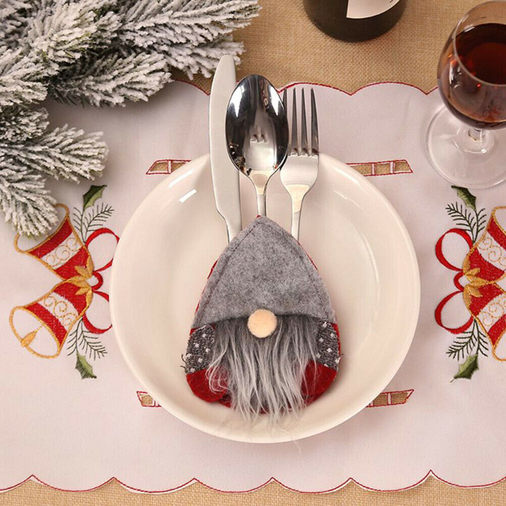 Christmas Santa Faceless Cutter Forks Cutlery Cover Holders Bag Dinner Decor