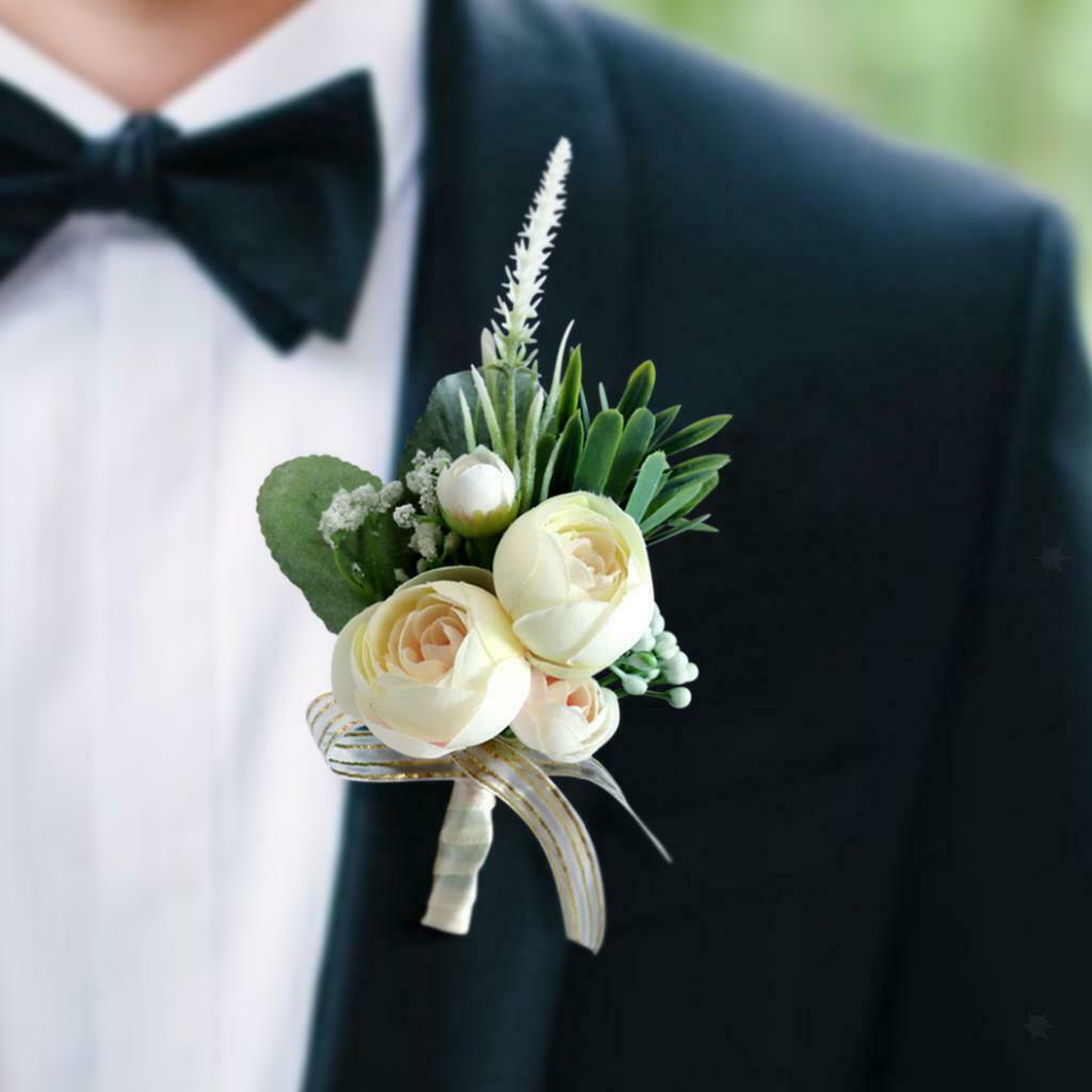Artificial Tea Flower Boutonniere Wedding Party Corsage Wrist Flower Brooch