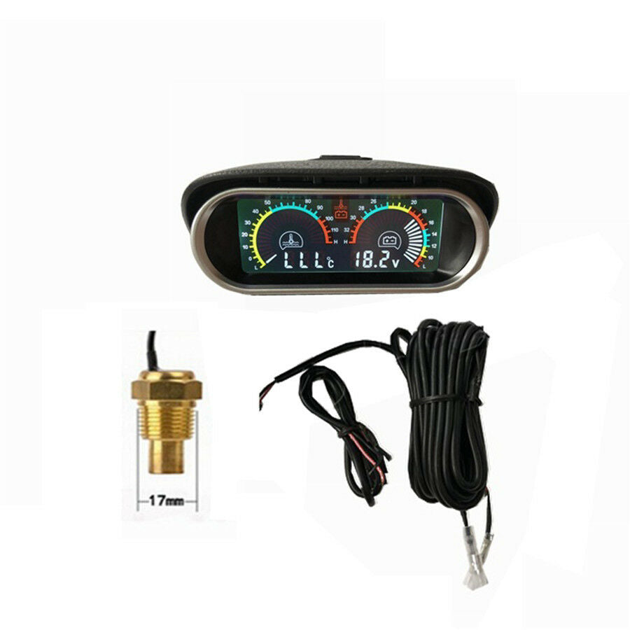2IN1 12v 24v Car Truck Water Temperature Gauge Meter + Voltmeter Voltage Gauge
