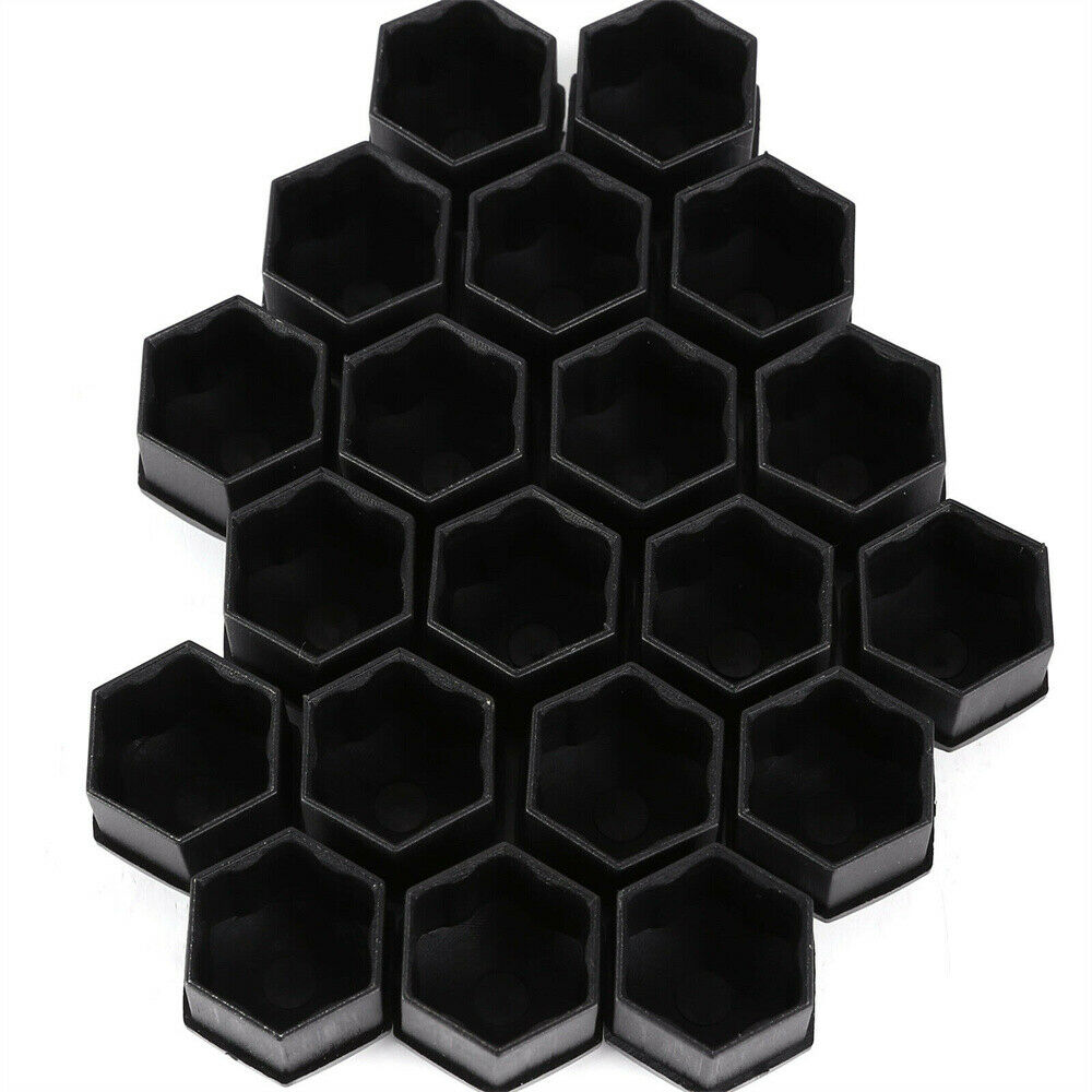 20 Car Wheel Nut Bolt Head 19mm Black Covers Caps Plastic Hexagonal Protectors