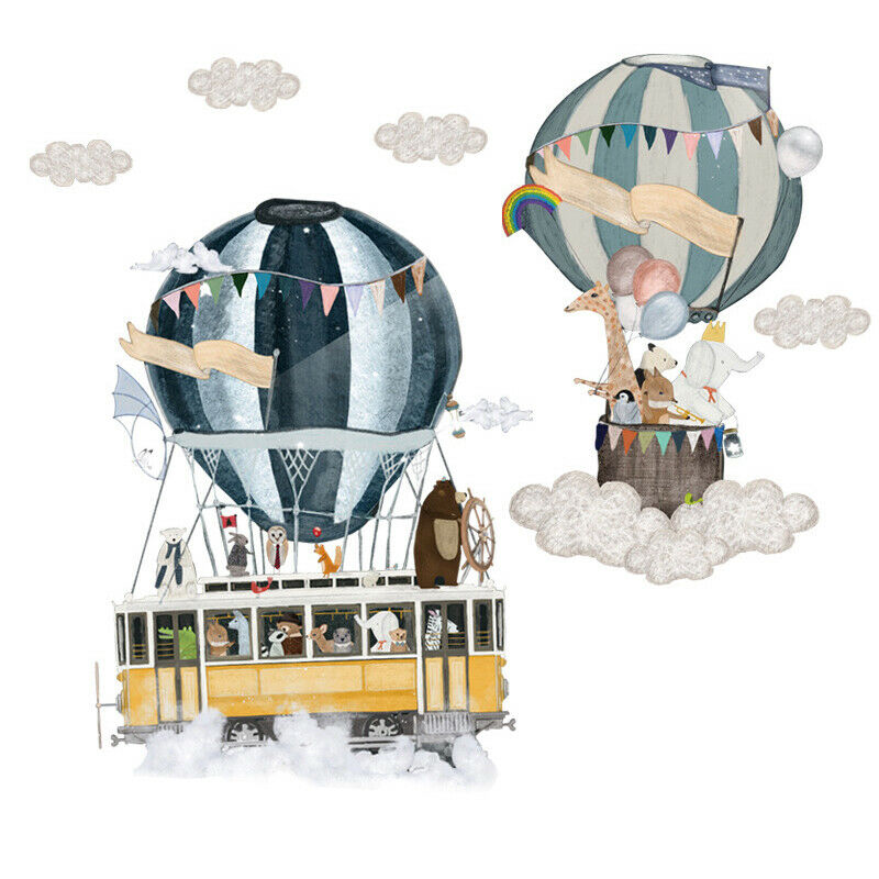 Cartoon Hot air balloon Wall Stickers animals Kindergarten room Wall Deca.l8