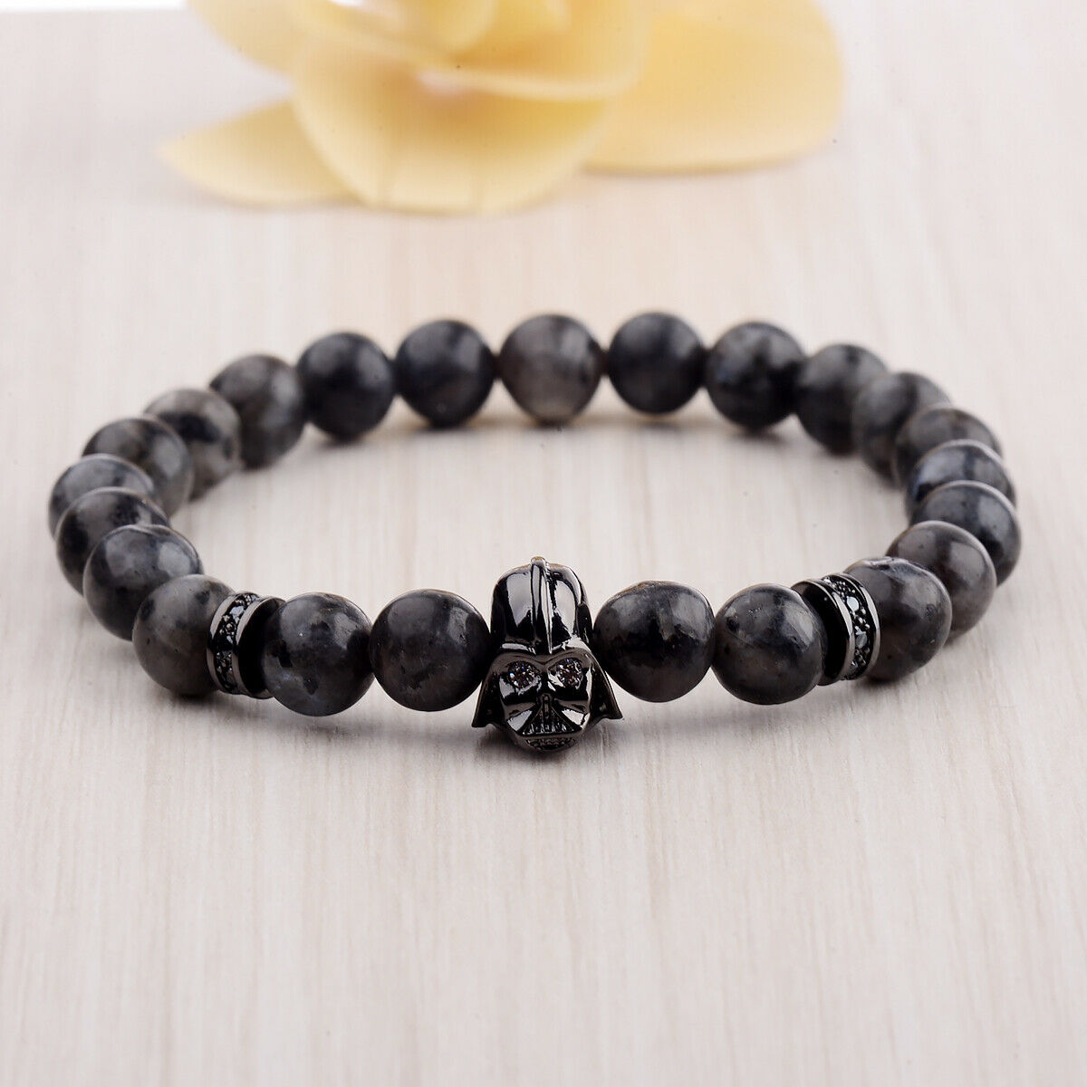 Men's Zircon Star Wars Darth Vader Bracelets 8mm Natural Black Stone Bracelets