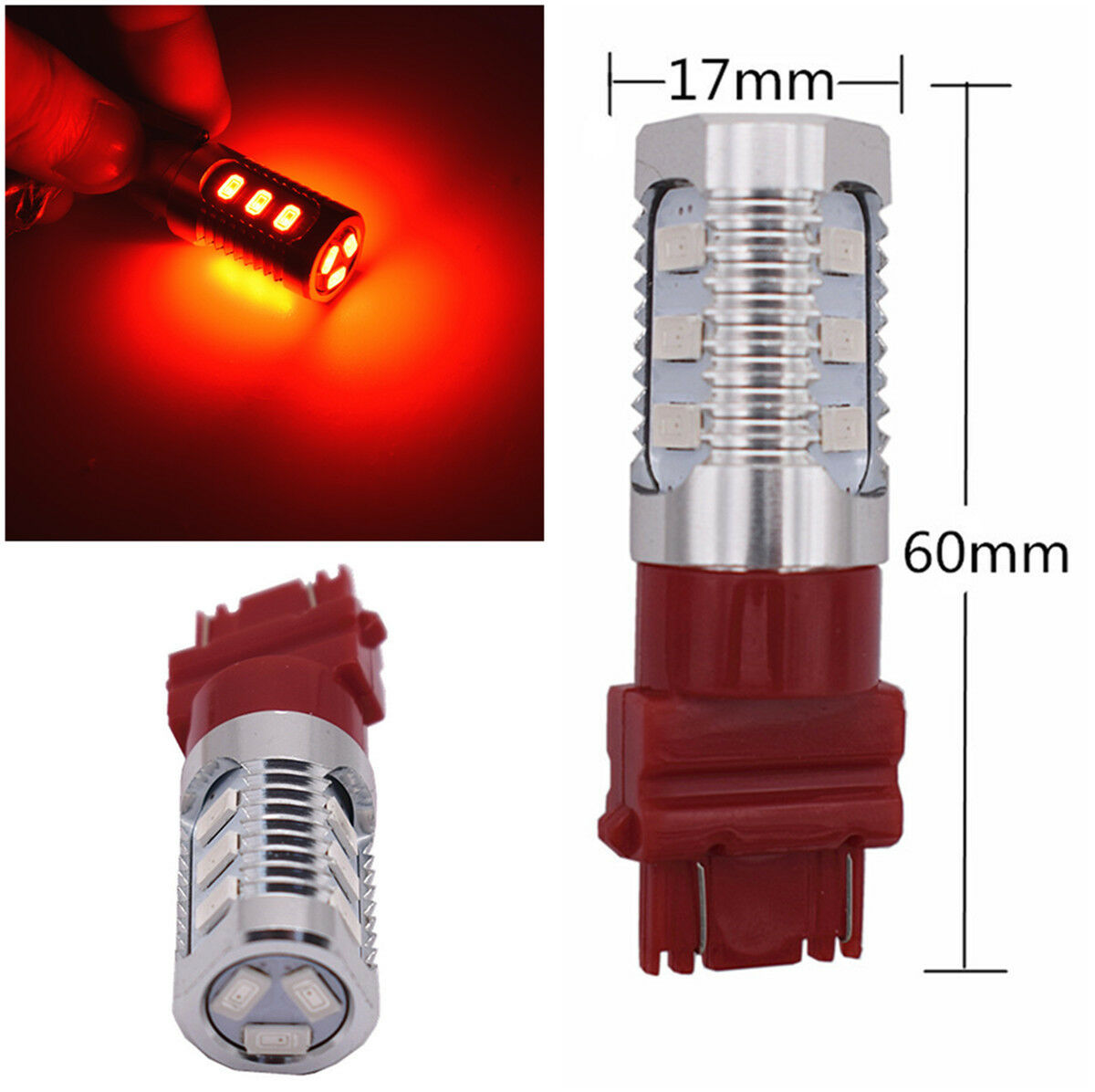 2Pcs 3157 Red Stop Brake Flash Strobe Blinking Rear Alert Safety LED Light Bulbs