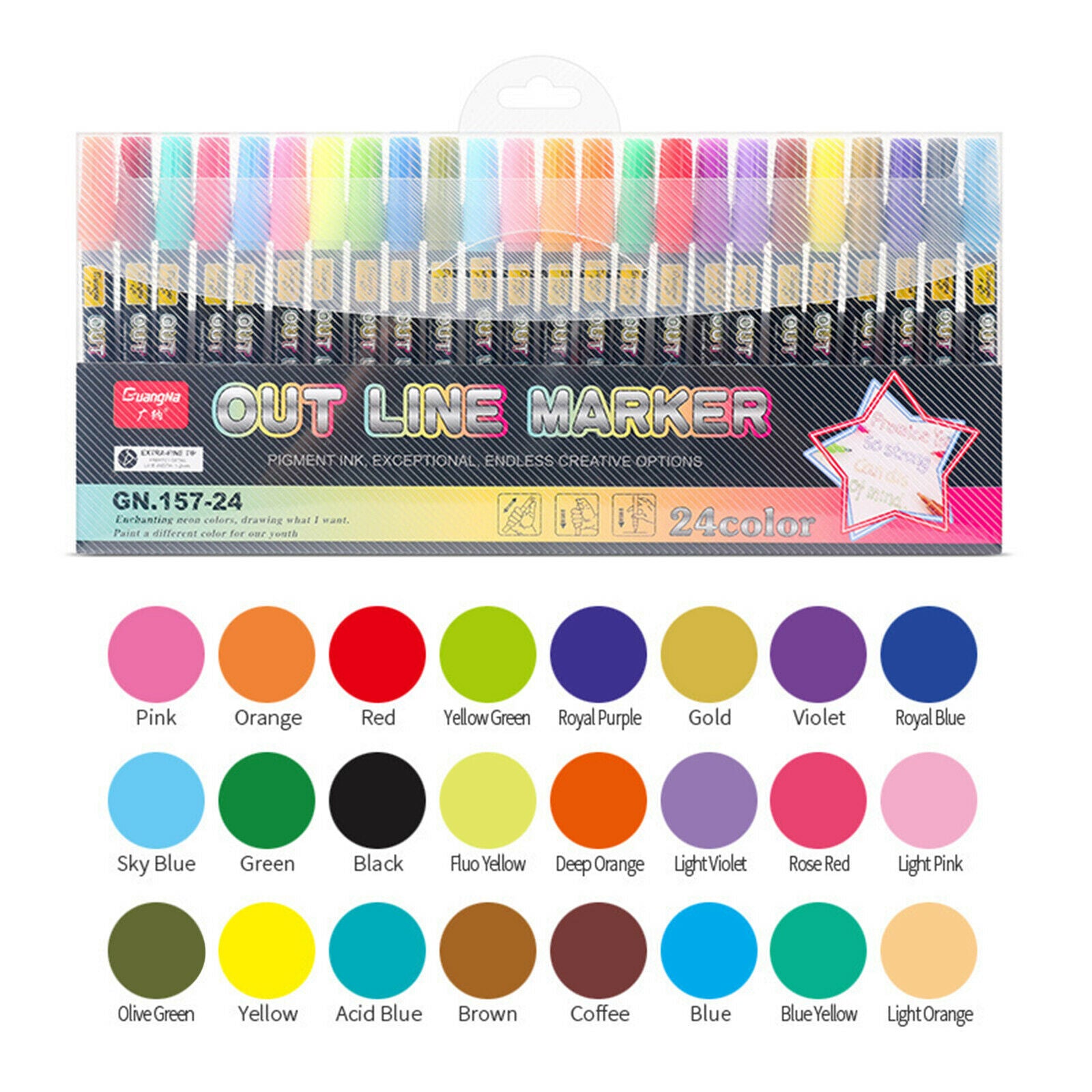 Double Line Outline Pens - 24 Colors Double Line Pen, Outline Markers for
