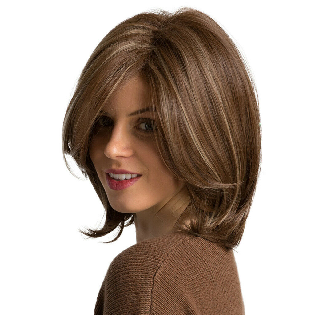 Bob Curly Wig Synthetic Short Brown Wig with Bangs Natural Looking Heat