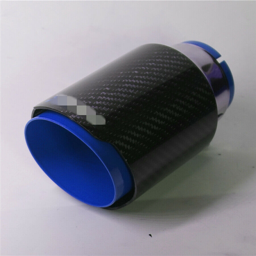 Carbon Fiber + Blue 2.5'' Car Exhaust Pipe Tip Stainless Steel Auto Universal