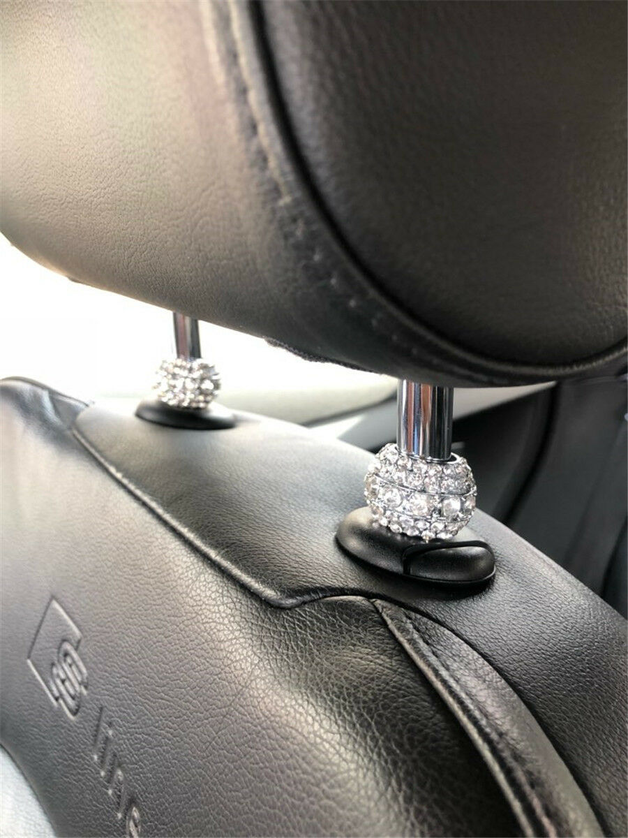 4 Pcs Car Seat Head Rest Pole Decor Chrome Crystal Ring Interior Décor Beautiful