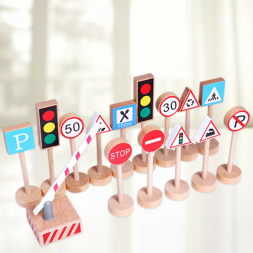 15/Set Wooden Crosswalk Road Sign Safety Learning Montessori Early Education