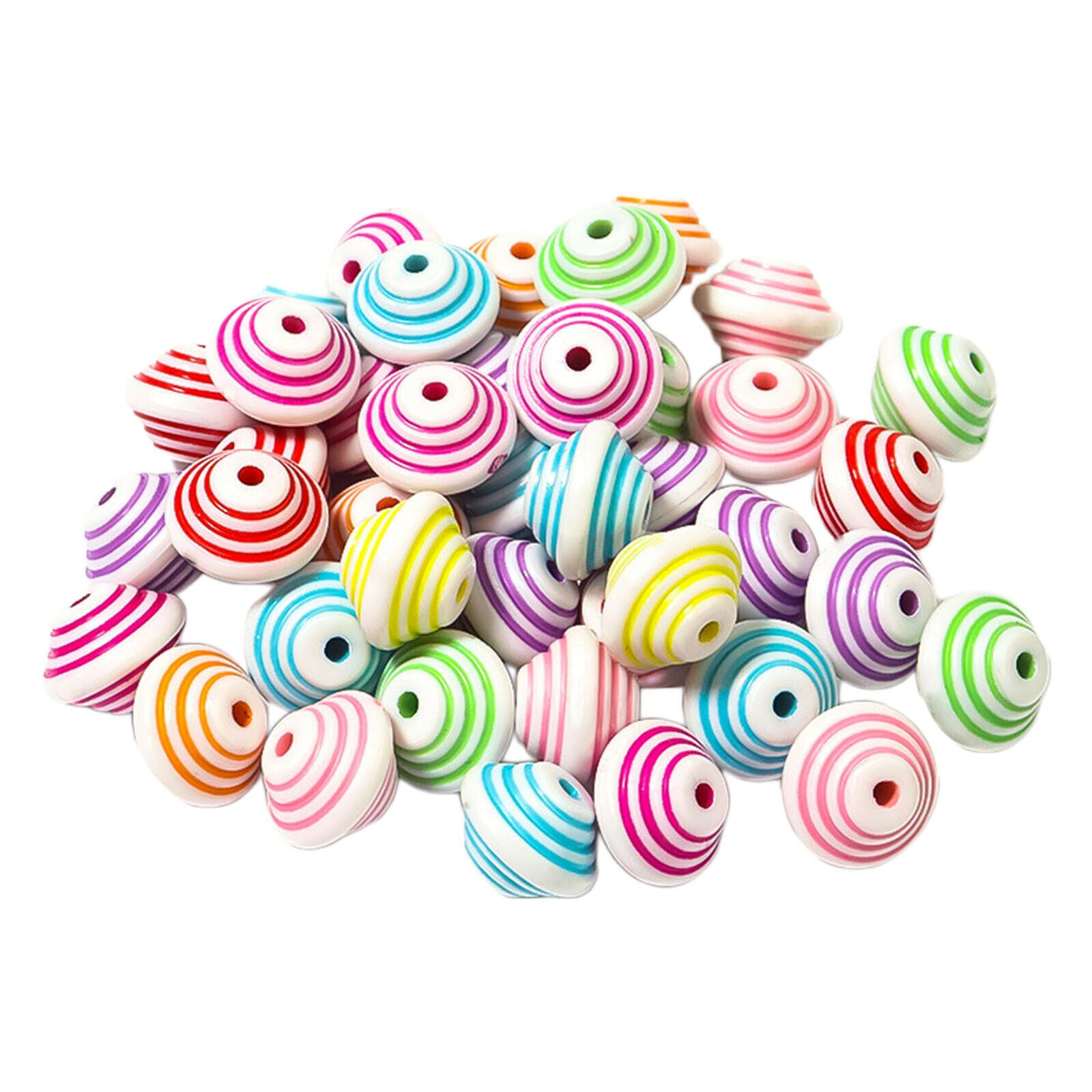 300x Colorful Beads 12mm Round Stripe Spacer Beads DIY Earring Craft Making