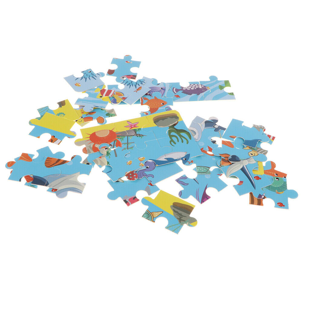 Wooden Marine Animal Puzzle Board Fish Board  Fishing Game Toys
