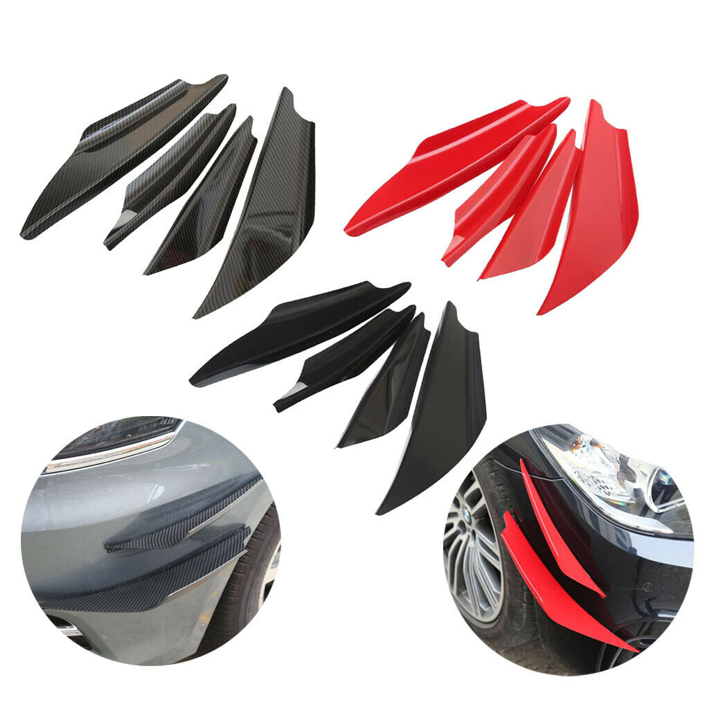 4 pcs Carbon Fiber Front Bumper Side Canards Splitter Fins General Fit Black