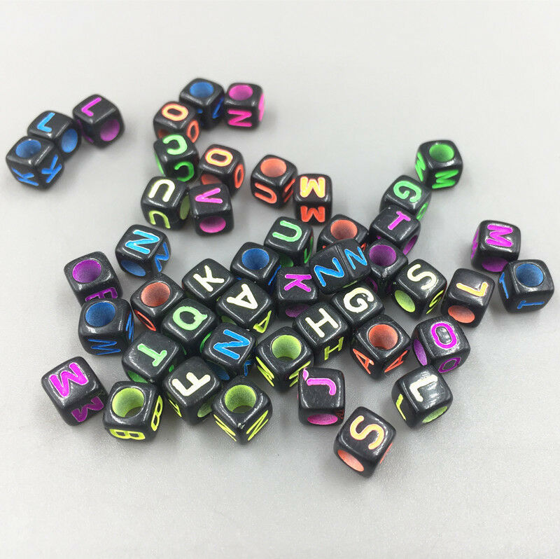 100pcs Mix-color Cubic Acrylic Letter/ Alphabet crafts Beaded Spacer Beads 6x6mm
