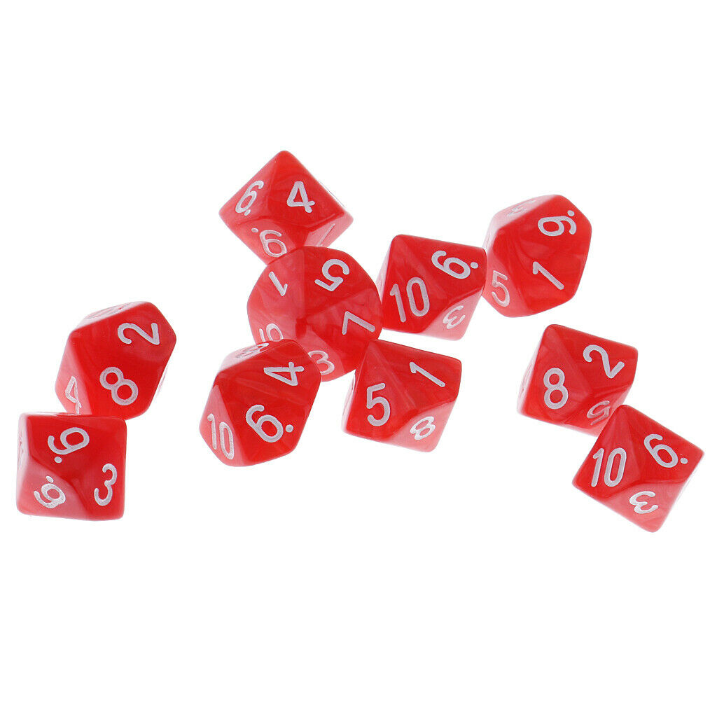 10 Pieces Plastic 10-Sided Dices D10 for Table Card Game RPG MTG Accessory 1.6cm