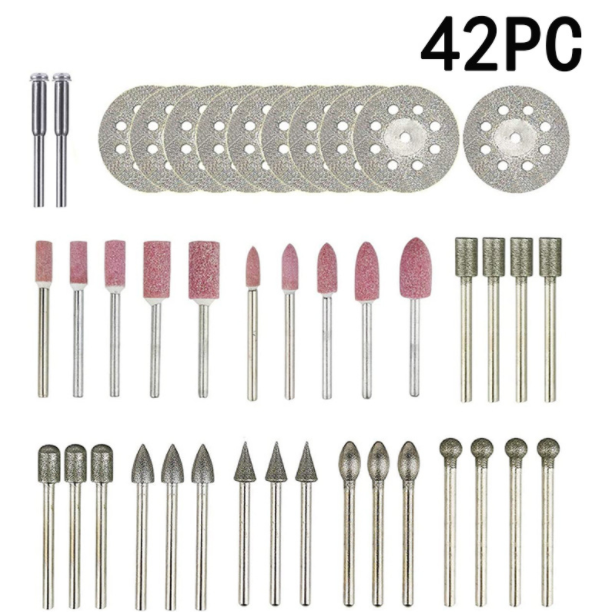 42PCS Diamond Grinding Carving Cutting Wheel Burr Bit Set For Dremel Rotary Tool
