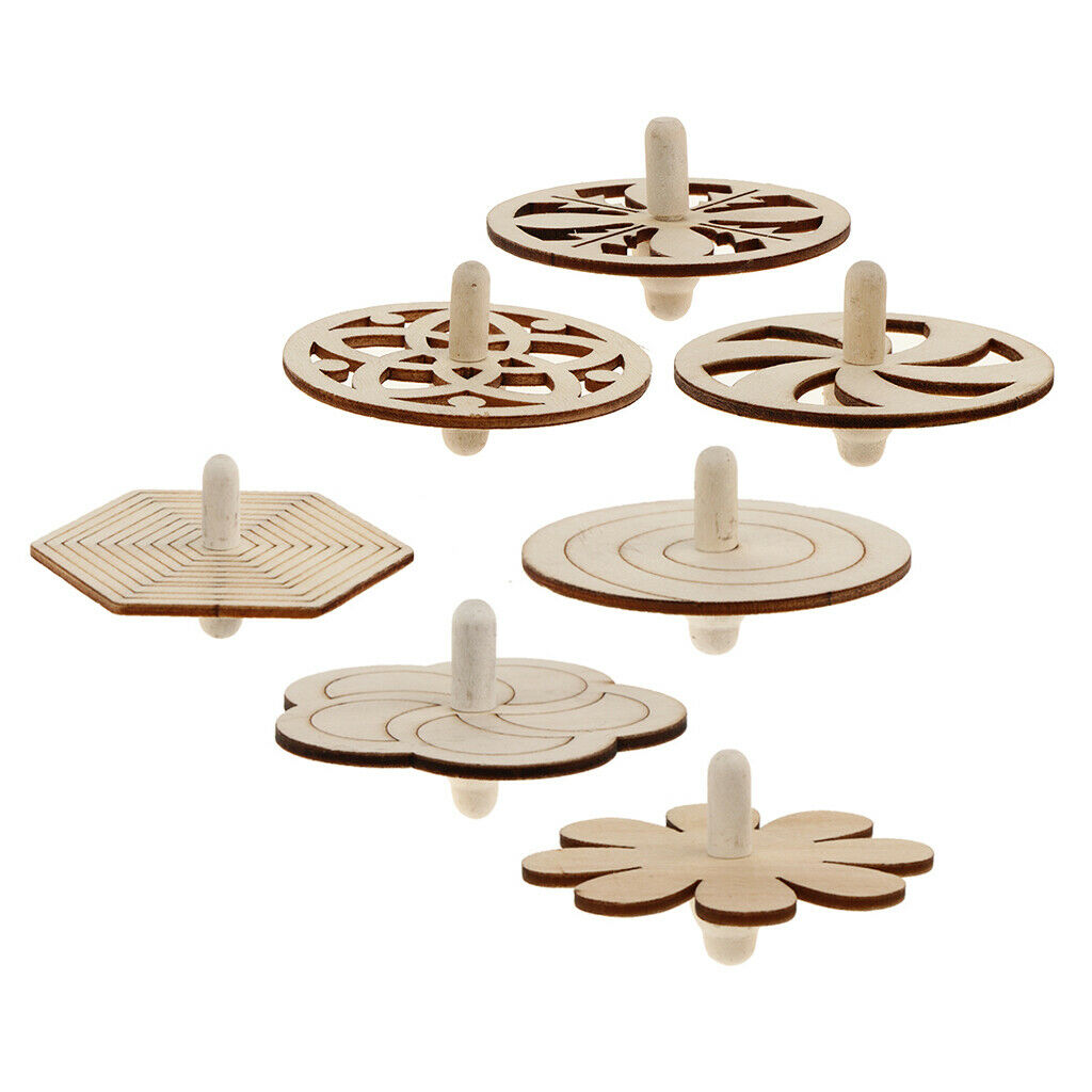 7 Pieces Wooden Spinning Plates Gyro Wooden Toys For Children DIY Handmade