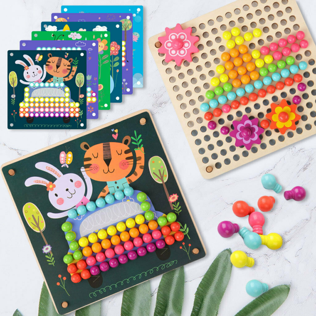 Mushroom Nail Beads Puzzle Toys Puzzle Games Wood Board Bead Game for Kids