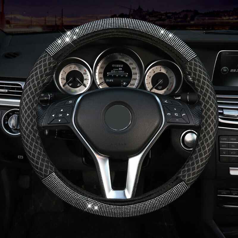 Car Truck Steering Wheel Cover 38cm/15" Shiny Rhinestone Bling Diamond Anti-skid