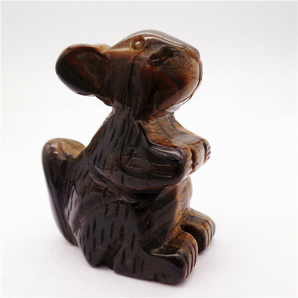 50x40x24mm Squirrel Decoration Natural Tiger Eye Gem Carved Statue Decor HH8071