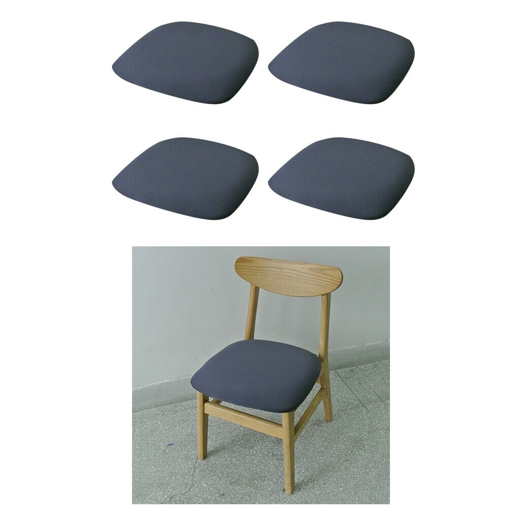 4pcs Stretch Kitchen Dining Room Chair Seat Cover Invisible Buckles Grey