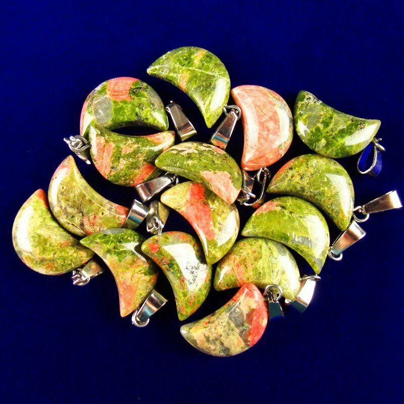 10Pcs 20x10x5mm Natural Unakite Gem Moon Pendant Bead (send randomly) A-54SK