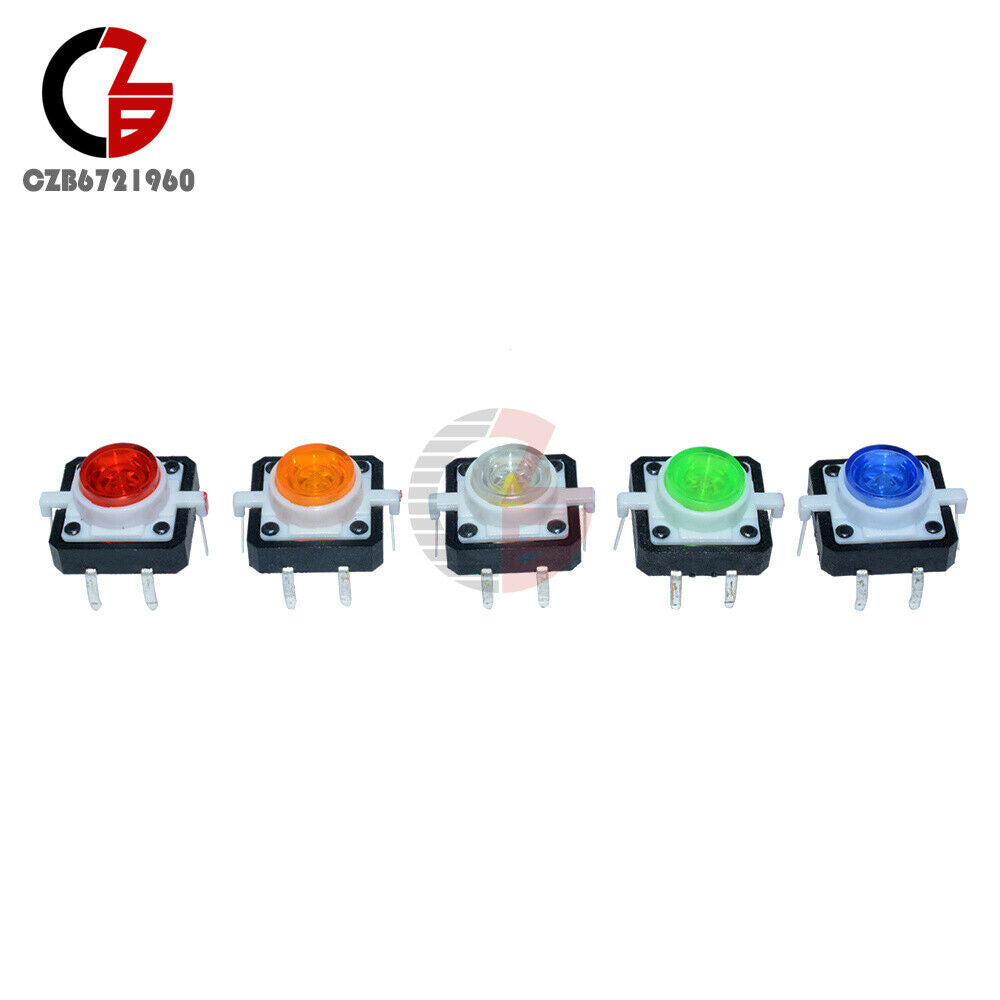 5PCS 5 Color 12X12X7.3mm Tactile Push Button Switch Momentary Tact LED